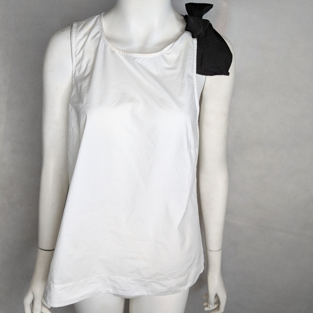 J Crew 6 Loose White Top With Black Bow Cotton